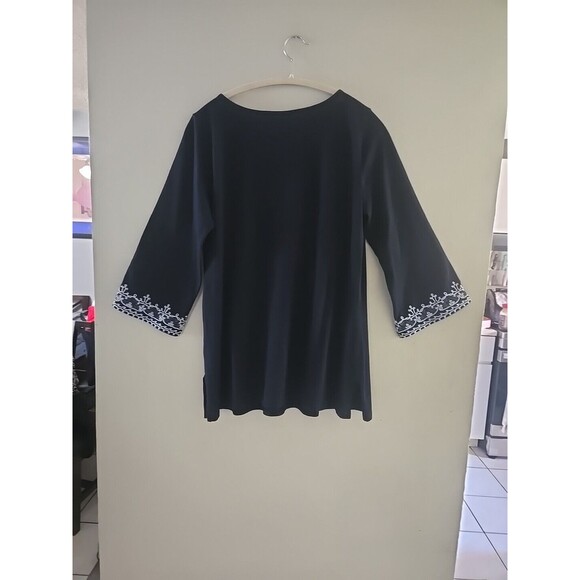 J. Jill Women's Boho Blouse Size S Blue Embroidered 3/4 Sleeve Tunic Cottagegore - Picture 6 of 9